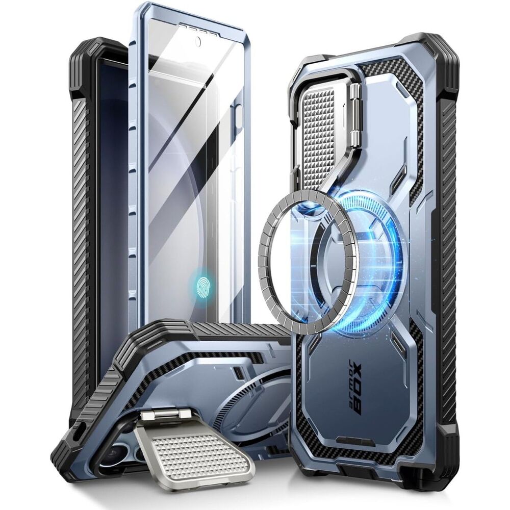 i-Blason Galaxy S24 Ultra Case MagSafe Camera Cover Stand Metallic Blue Armorbox